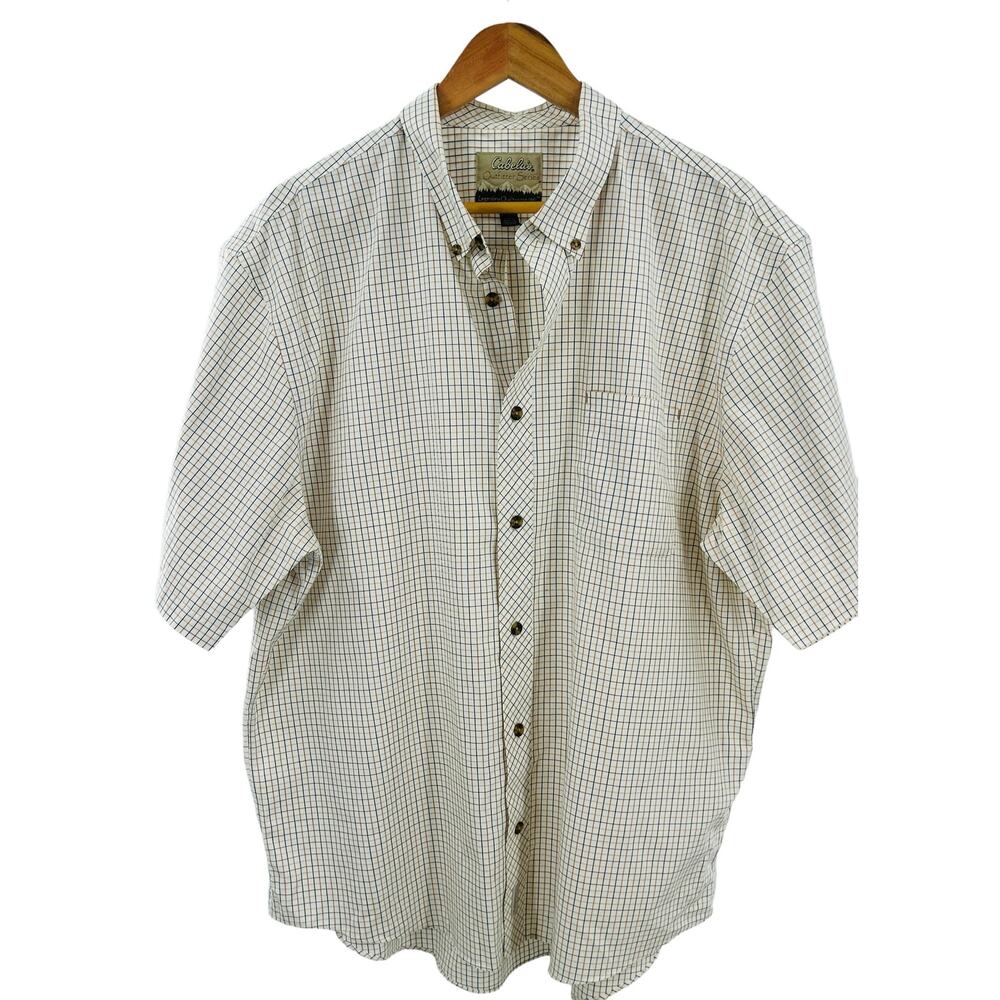Cabbala’s  Button-down Plaid Men's Shirt Short Sleeve Cream Brown Tan‎ XLarge